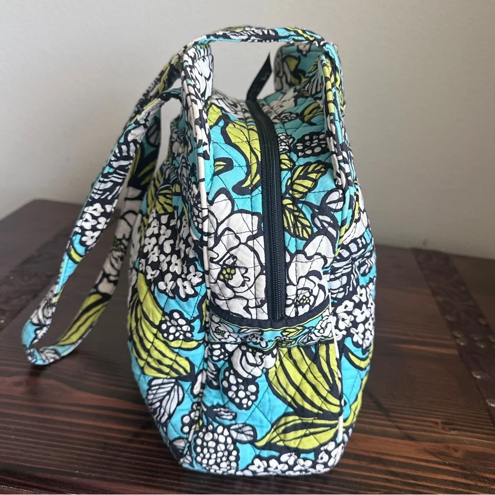 Vera Bradley Sweet Pleat Tote Island Blooms Aqua Quilted Floral Bag Retired